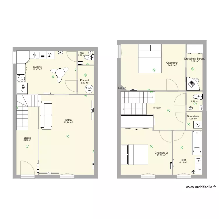 Maison Miradoux apr&egrave;s travaux. Plan de 