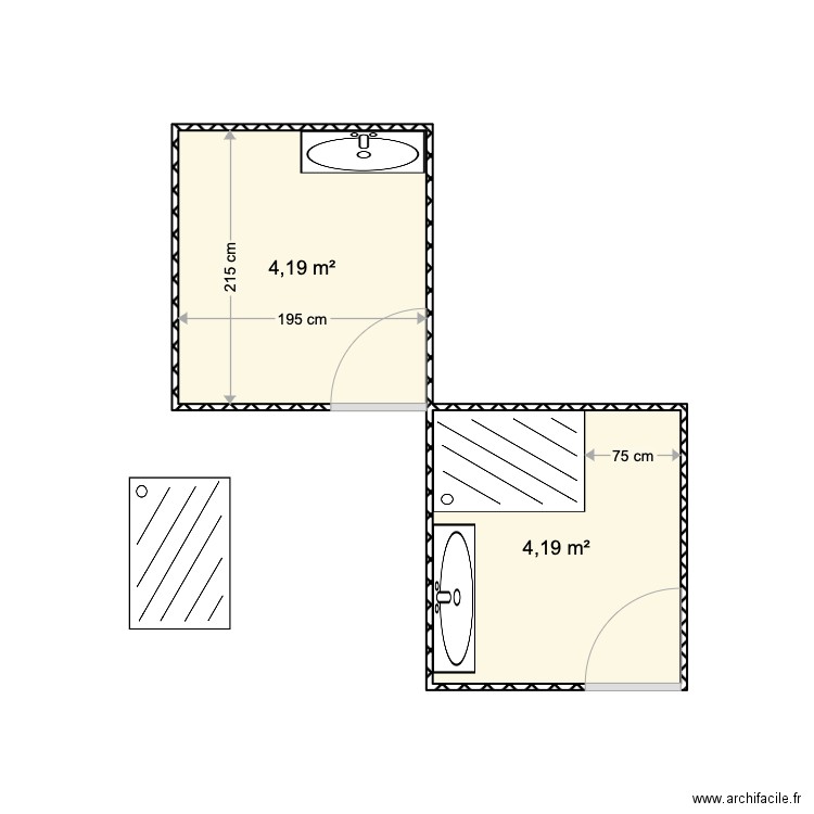 SDB . Plan de 2 pièces et 8 m2