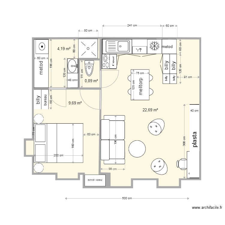 2 PIECES ST LEGER 21 11 19 1119. Plan de 4 pièces et 37 m2