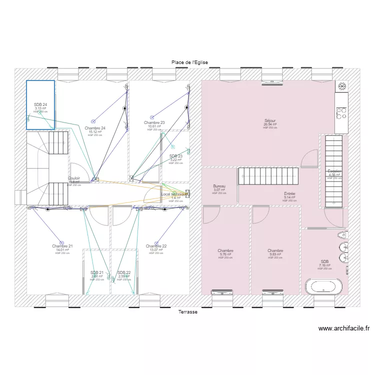 Etage 2 &eacute;clairage. Plan de 