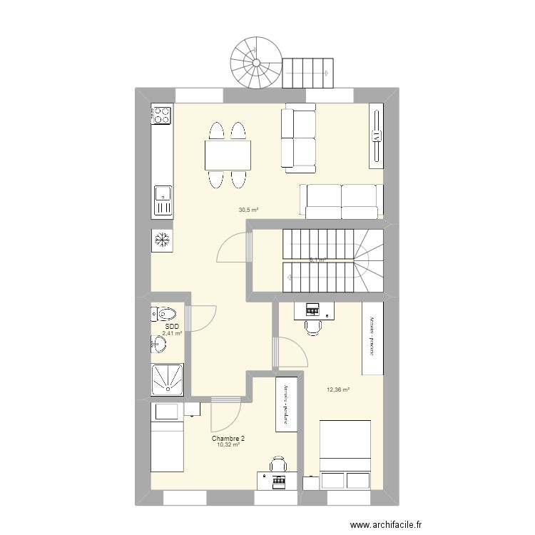 Charleville 2ème. Plan de 5 pièces et 62 m2