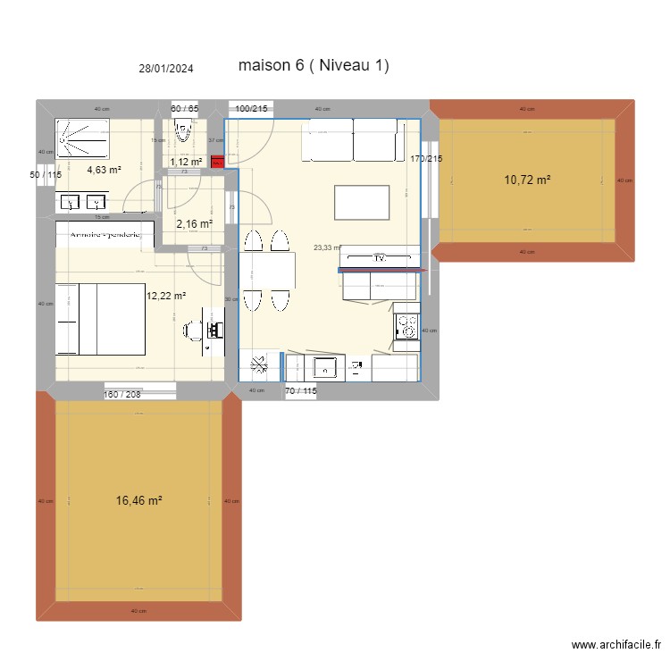 appartement. Plan de 7 pièces et 71 m2