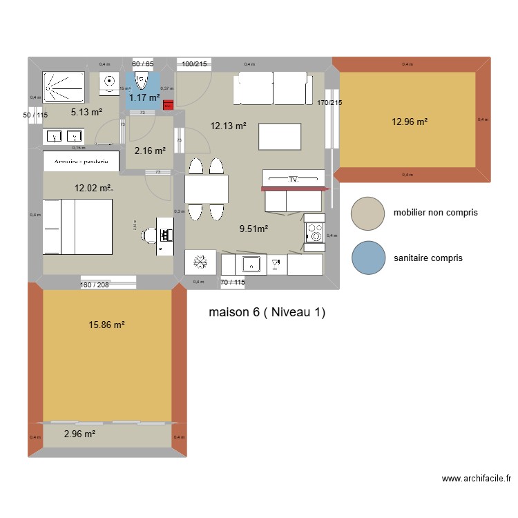 appartement. Plan de 7 pièces et 71 m2