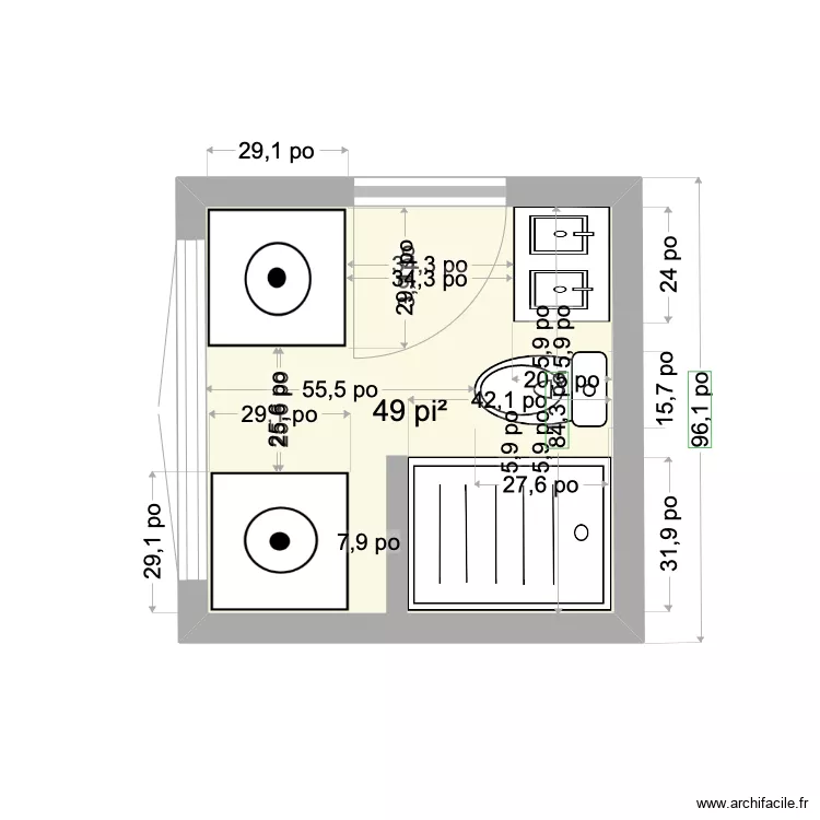 Salle de bains. Plan de 