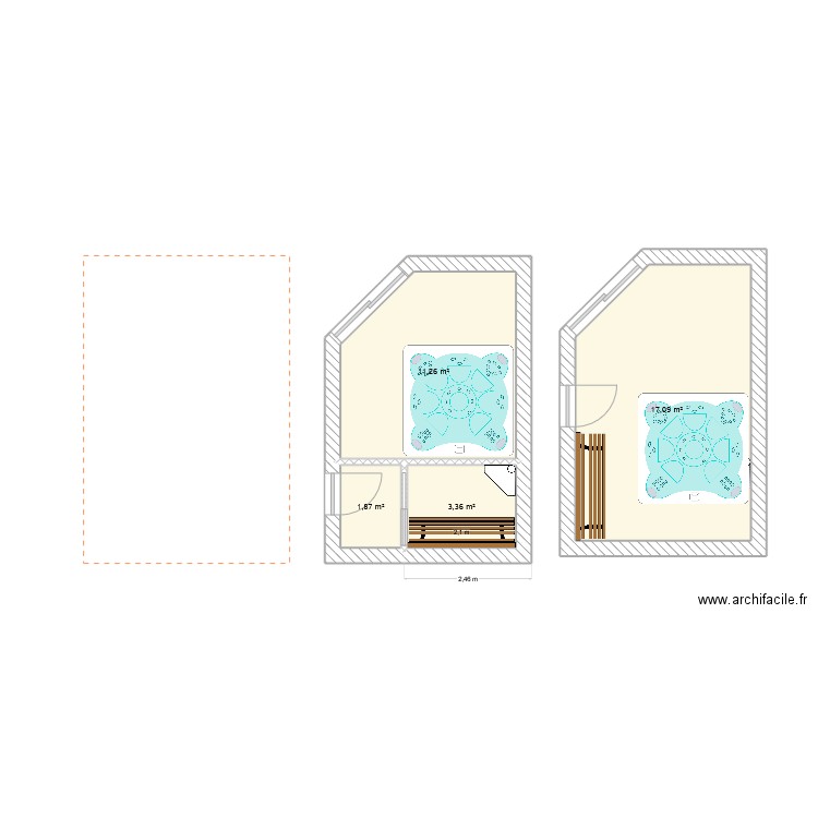 gal. Plan de 3 pièces et 16 m2