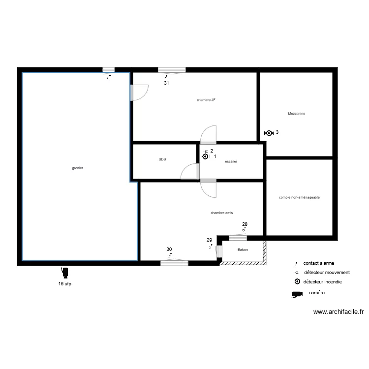 1er &eacute;tage alarme. Plan de 
