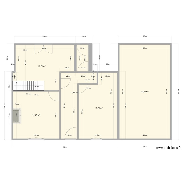 couloir salon et chambre 1. Plan de 5 pièces et 91 m2