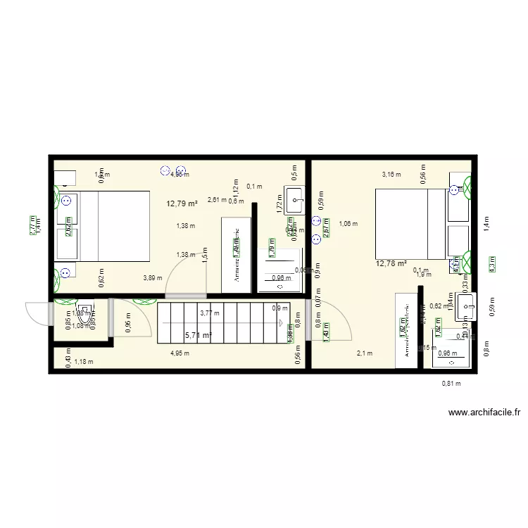 chambre etage modif meubl&eacute;. Plan de 