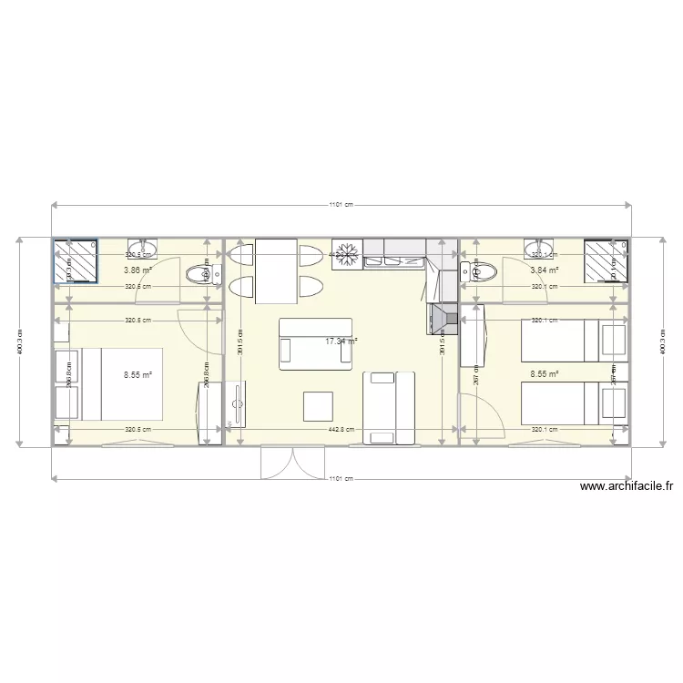 MON MODELE 4X11M. Plan de 