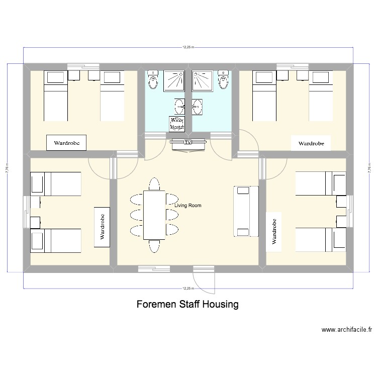 Senior staff housing. Plan de 7 pièces et 78 m2