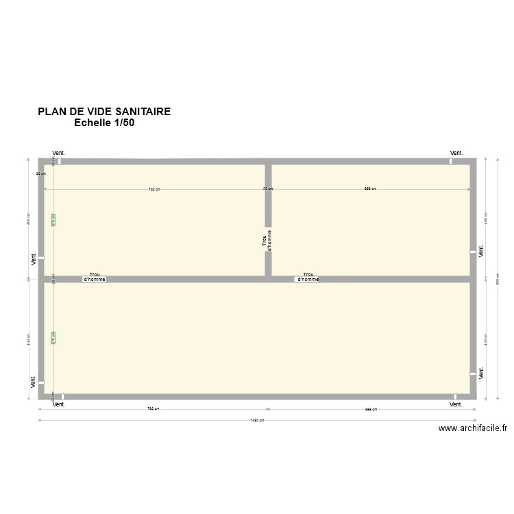 vide sanitaire permis 3 sci. Plan de 2 pièces et 104 m2