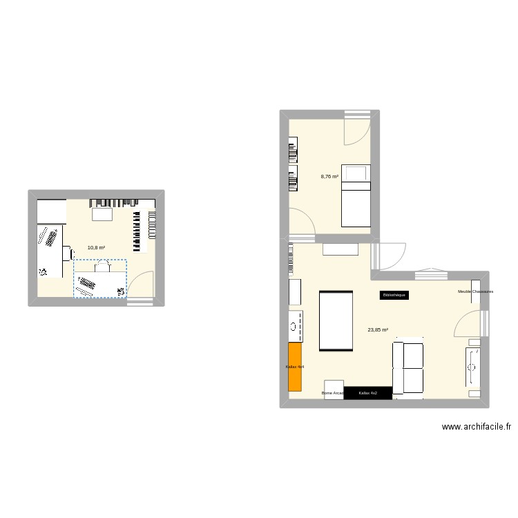 maison. Plan de 3 pièces et 43 m2