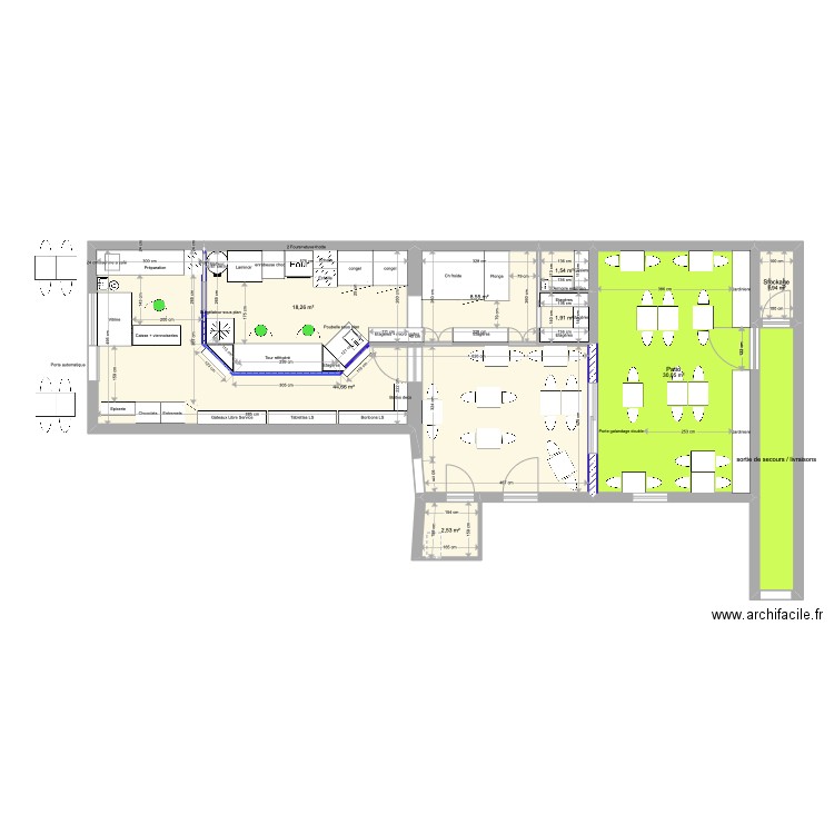 Patisserie J - plonge . Plan de 9 pièces et 117 m2