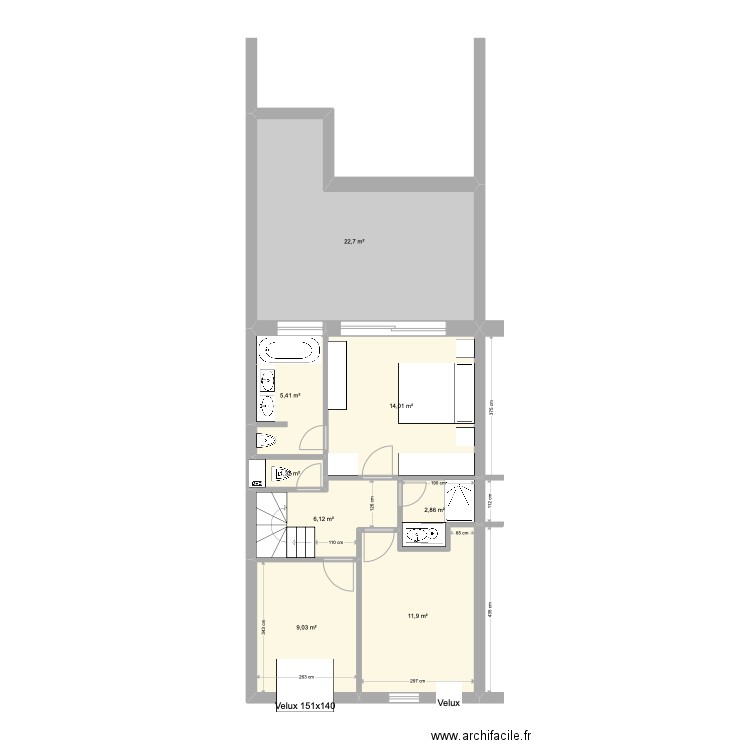 Banning 83 3e étage V3. Plan de 8 pièces et 73 m2