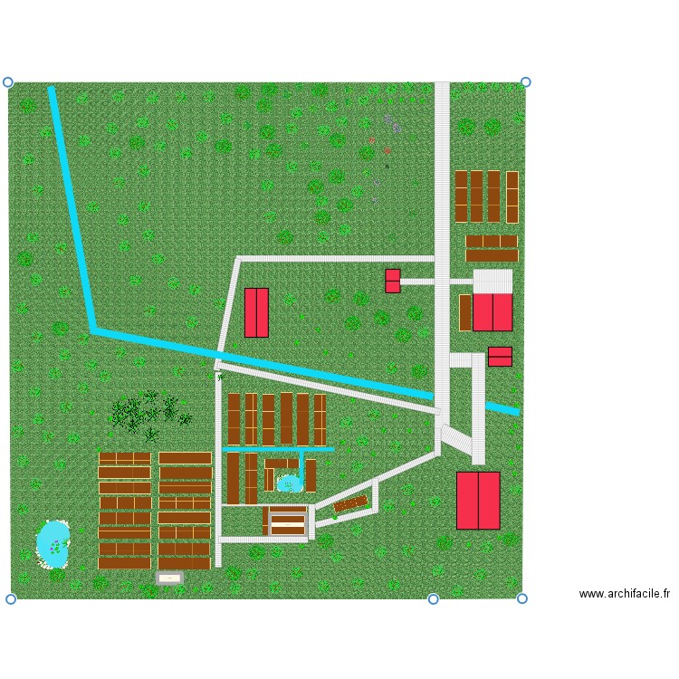 plan des jardins vue ensemble. Plan de 2 pièces et 15 m2