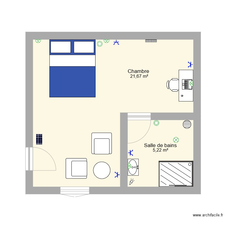 Projet knx sans appareillage. Plan de 2 pièces et 27 m2