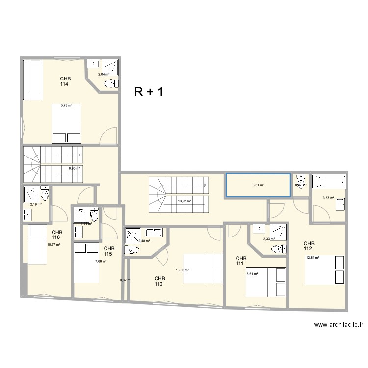 THEATRE. Plan de 17 pièces et 110 m2