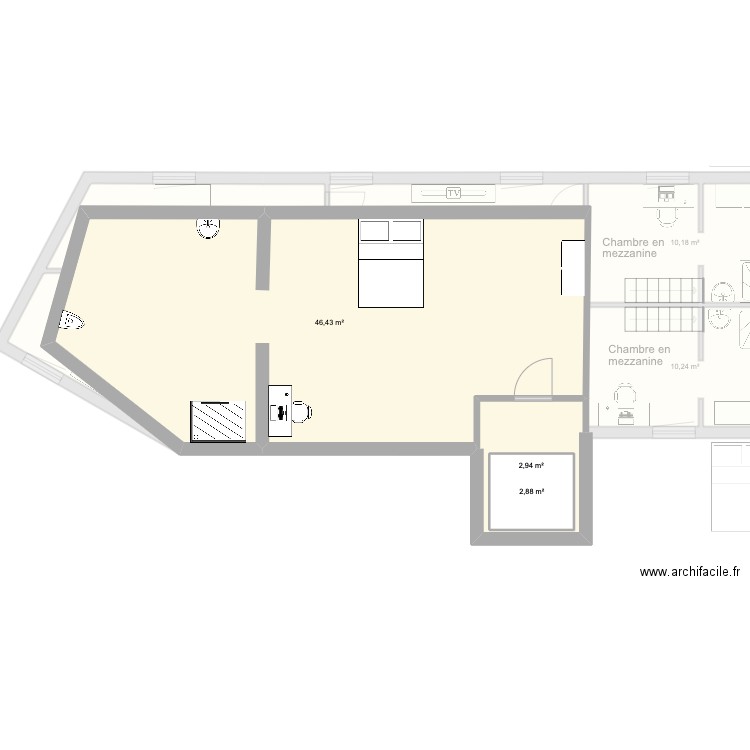 Triplex étage 1 . Plan de 19 pièces et 221 m2