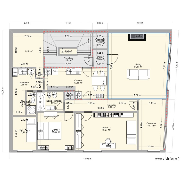 Salguero piso 7º v2. Plan de 16 pièces et 140 m2