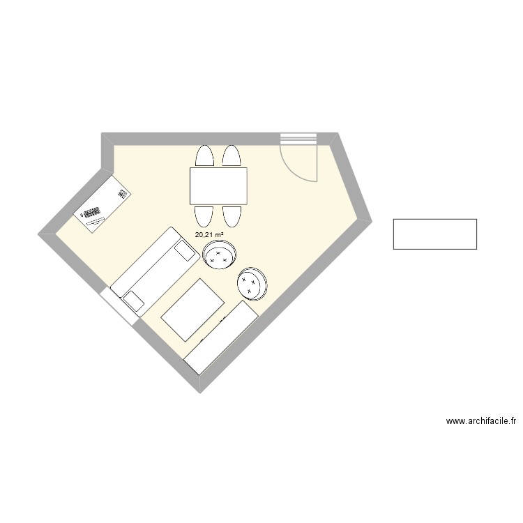 Salon V2. Plan de 1 pièce et 20 m2