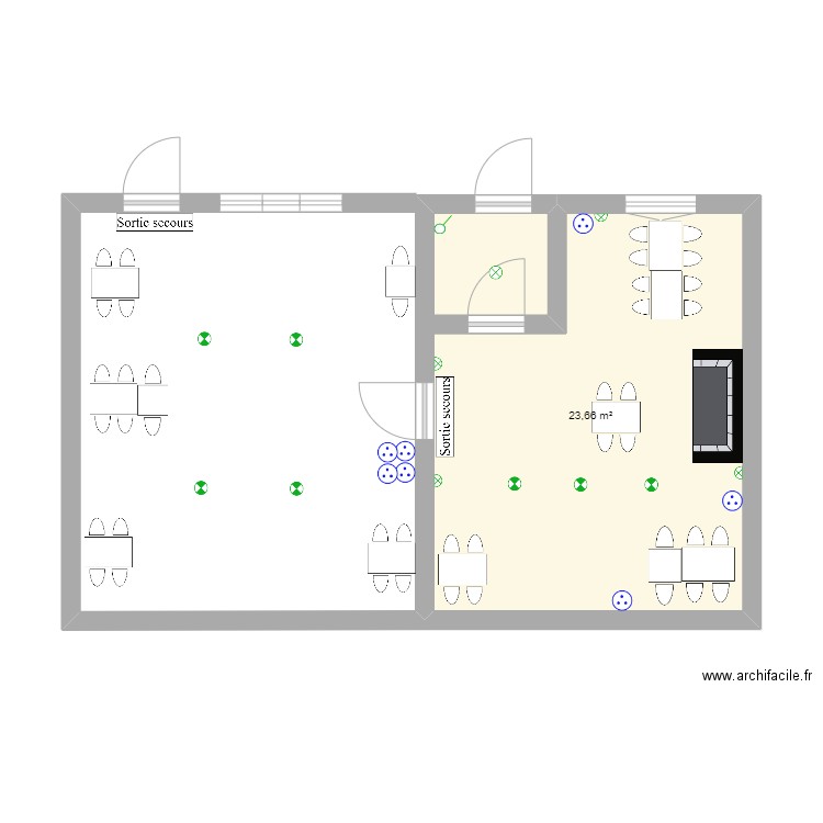 Salle 1 et salle 3. Plan de 1 pièce et 24 m2