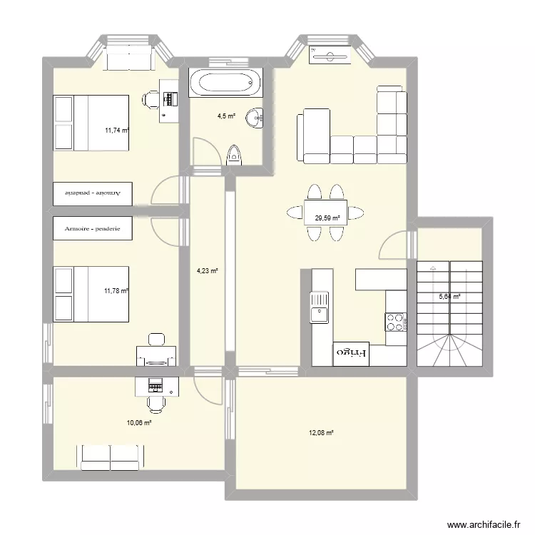 CACARTY. Plan de 8  et 90 m²