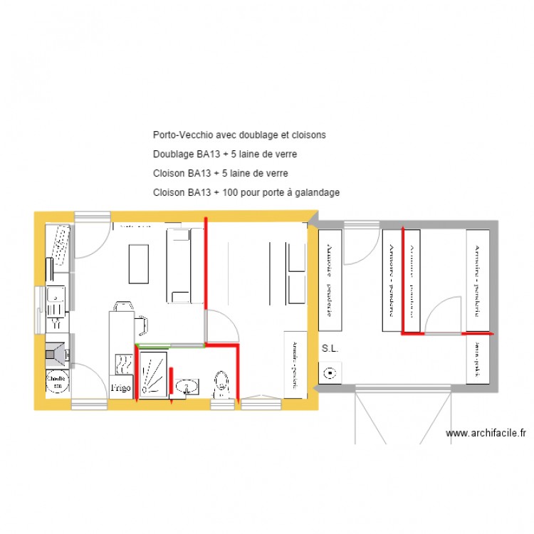 Povo garage avec doublage et cloisons. Plan de 0 pièce et 0 m2