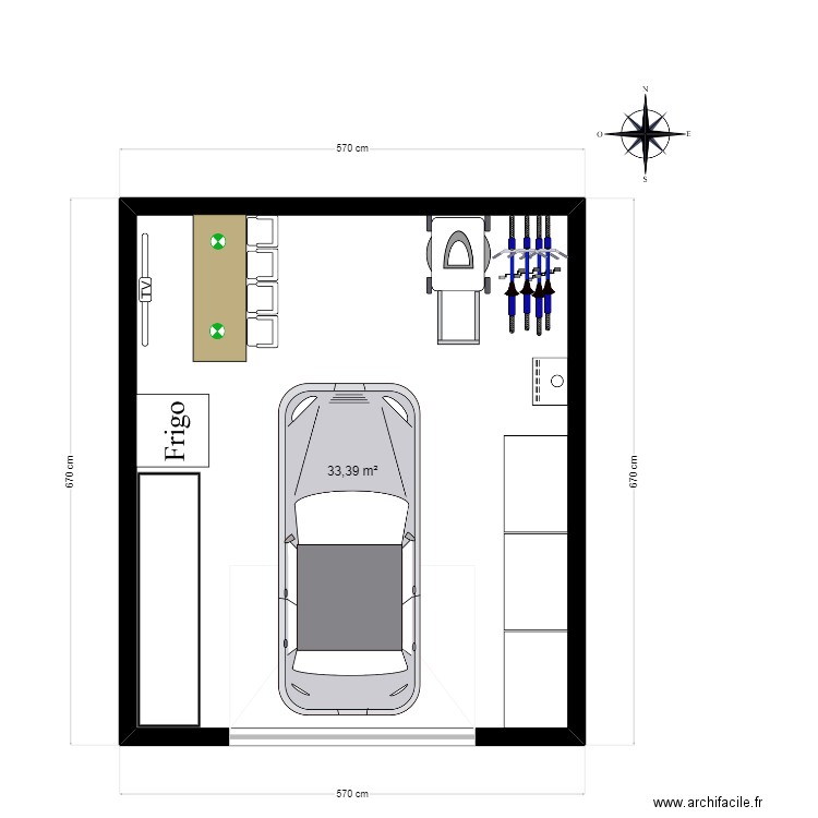 garage. Plan de 1 pièce et 33 m2