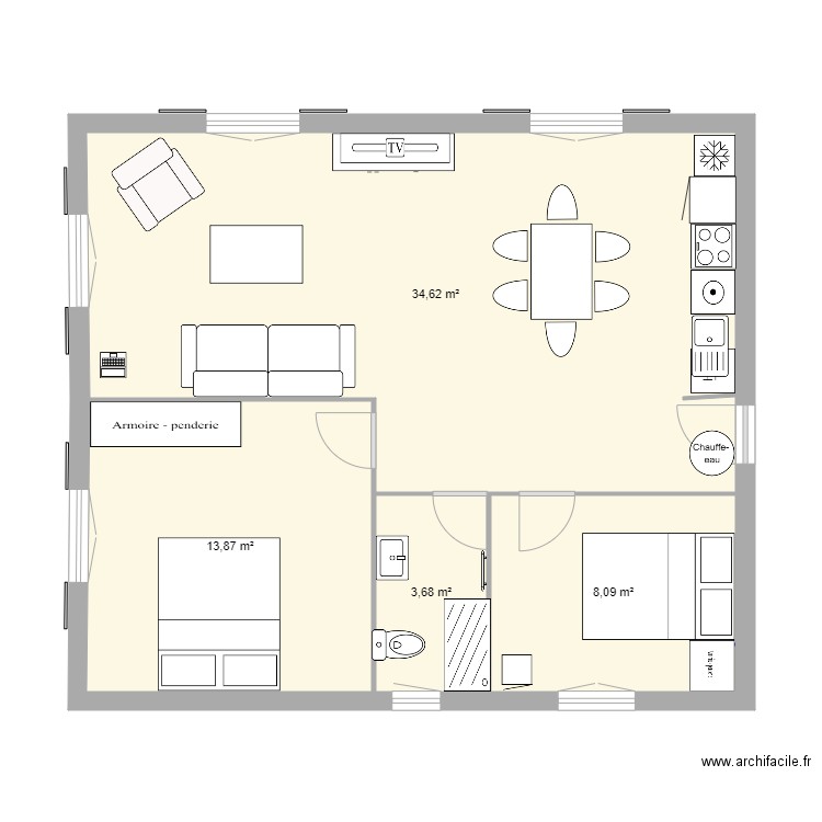 plan villefranche grand sejour meublé. Plan de 4 pièces et 60 m2