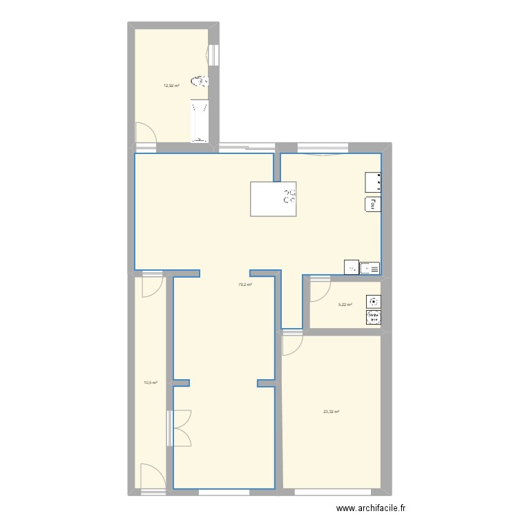 sdb fond . Plan de 5 pièces et 131 m2