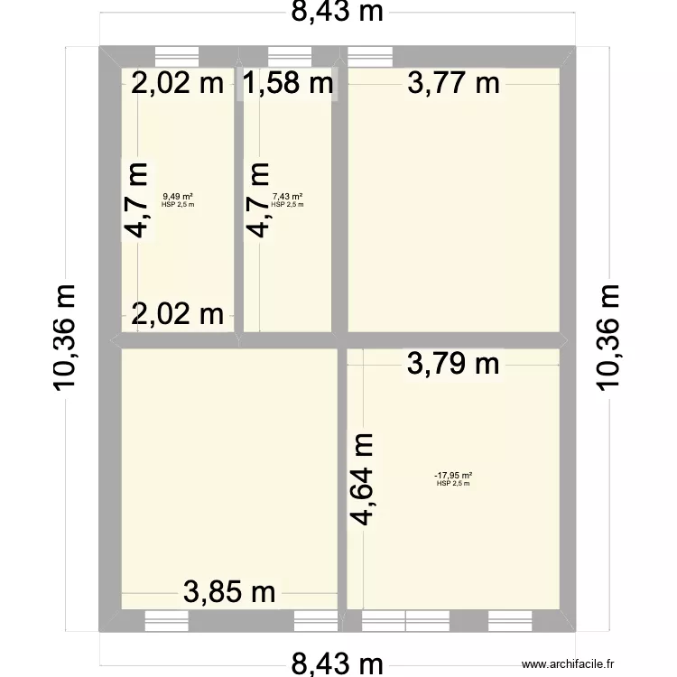 Abattoir. Plan de 3  et 35 m²