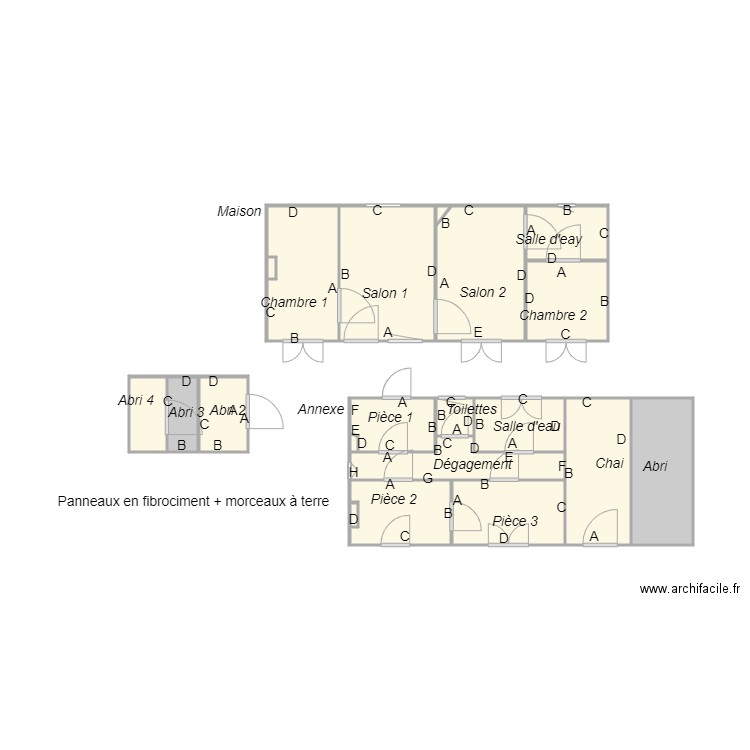 Croquis DARRIET 2 amiante. Plan de 20 pièces et 30 m2