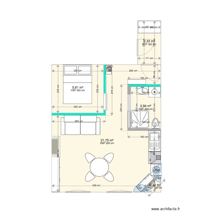 STudio Rochefort 2. Plan de 5 pièces et 33 m2