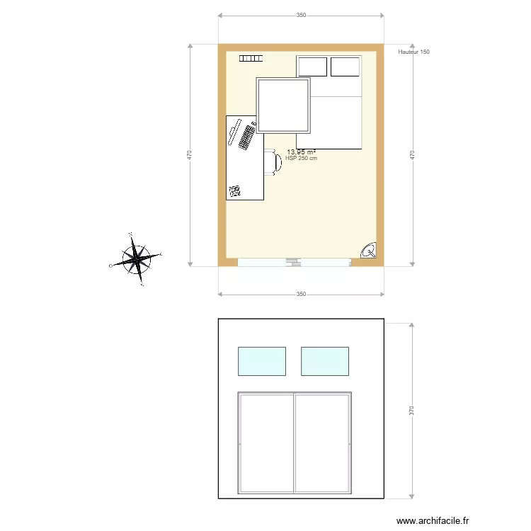 Cabanon470350 simple &eacute;tage. Plan de 