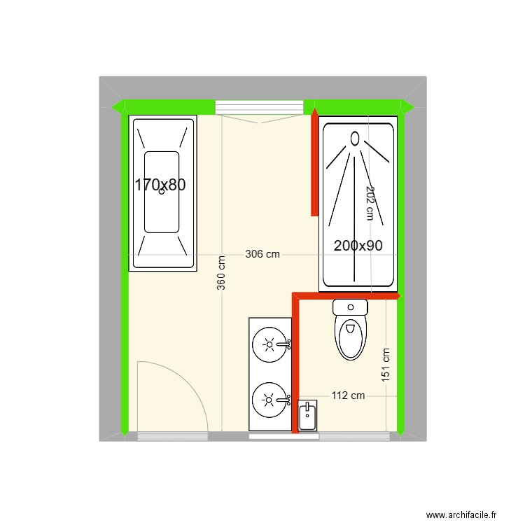 sdb rronceray. Plan de 4 pièces et 11 m2