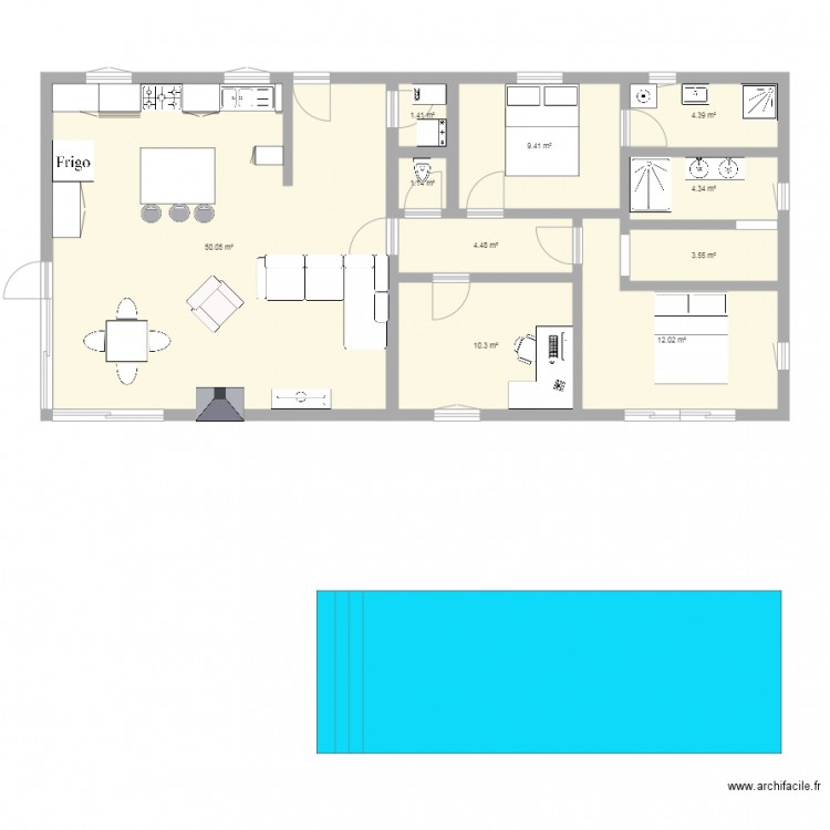 maison rectangle. Plan de 0 pièce et 0 m2