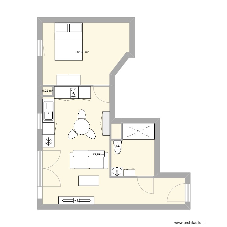 projet véranda. Plan de 3 pièces et 43 m2