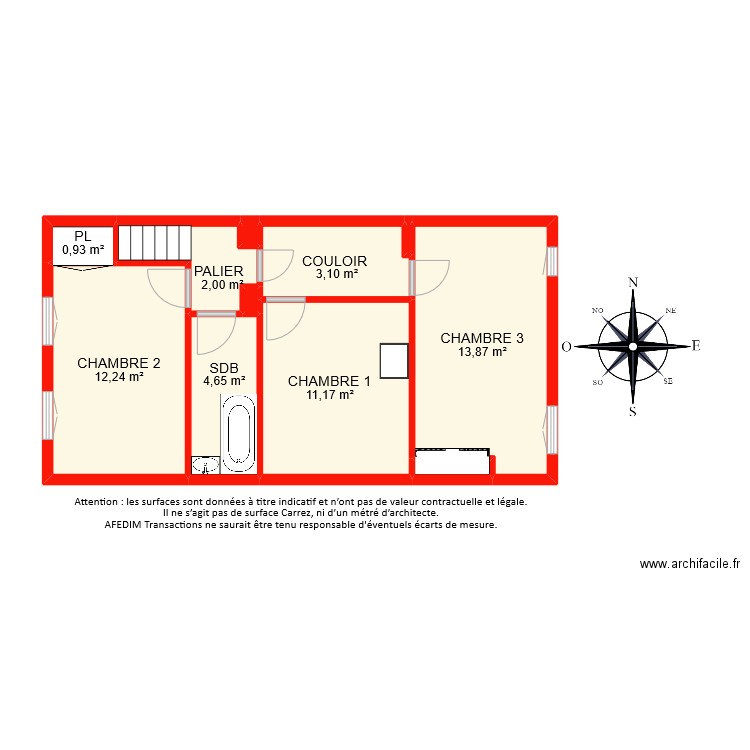 BI9117 ETAGE PASCAL. Plan de 11 pièces et 51 m2