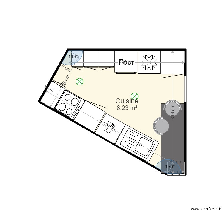 ETOILE cuisine  meublée 5. Plan de 1 pièce et 8 m2