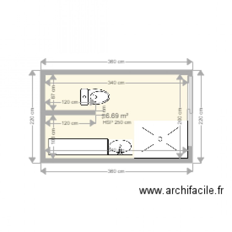 Salle eau 2.2. Plan de 1 pièce et 7 m2