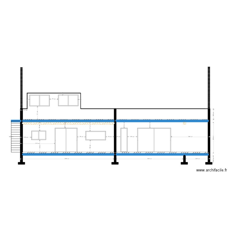 Plan Maçonnerie Facade SUD. Plan de 8 pièces et 65 m2