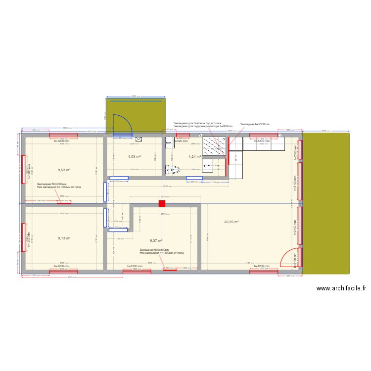 Дарья Шарапово. Plan de 8 pièces et 77 m2