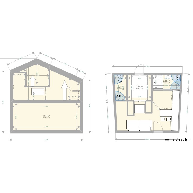 appartement la grellerie. Plan de 9 pièces et 54 m2