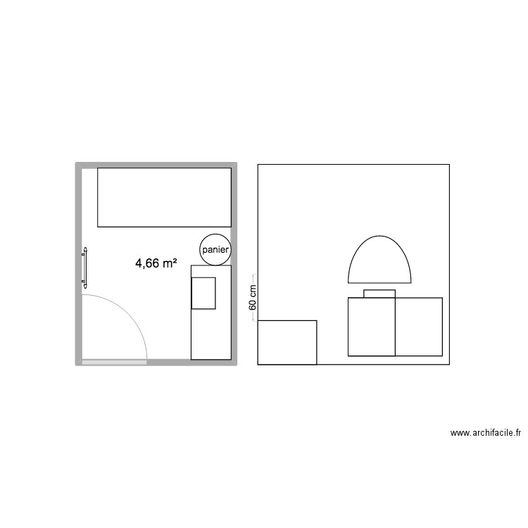 sdb. Plan de 1 pièce et 5 m2