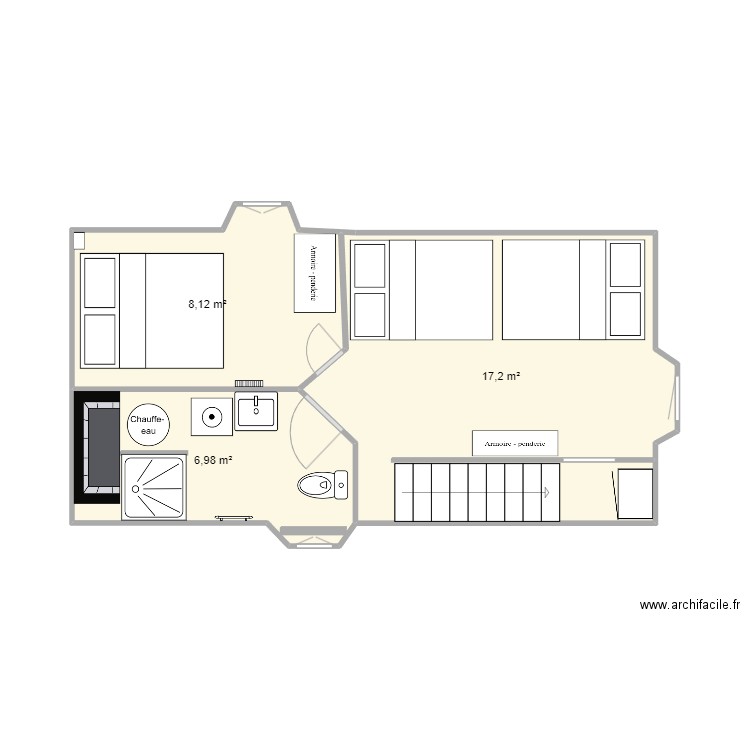 SDB 1ER. Plan de 3 pièces et 32 m2