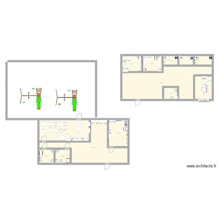 garderie . Plan de 12 pièces et 174 m2