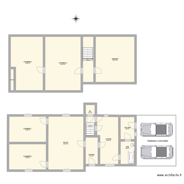 MAISON RDC & N1. Plan de 14 pièces et 186 m2