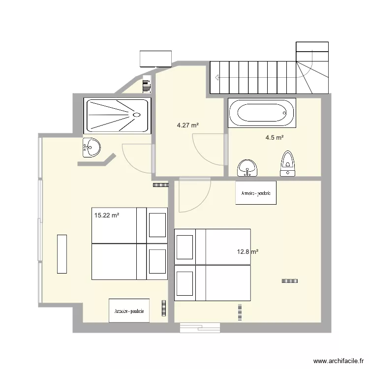 Etage agrandi avec bow window. Plan de 