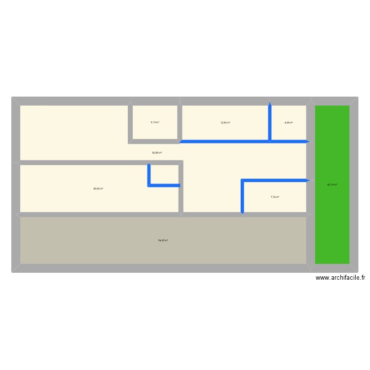 Gite I ~ Rez de chaussée. Plan de 8 pièces et 190 m2