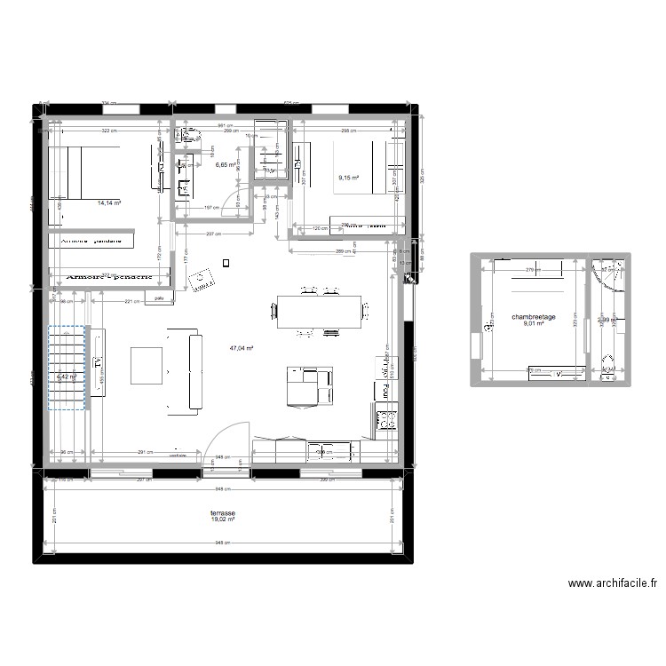 maison meuble ilot. Plan de 8 pièces et 112 m2